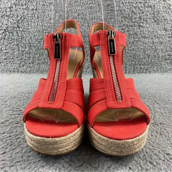 Michael kors berkley Espadrille Wedge‎ Canvas Slingback Womens Sandal Orange Zip - Picture 5 of 16